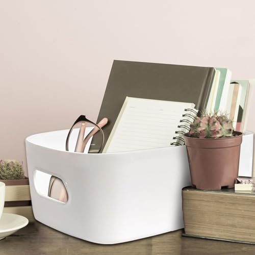 Storage Box 4 Pcs, Home And Organizers Cupboard Boxes With Handles, Wardrobe Organiser Box, Kitchen Storage, For Pantry Plastic Box (WHITE)