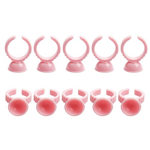200 Pack Disposable Glue Ring Cups Eyelash Extension Tools Plastic Nail Art Tattoo Adhesive Pigment Holders, Pink, Small Size - Thumbnail 7