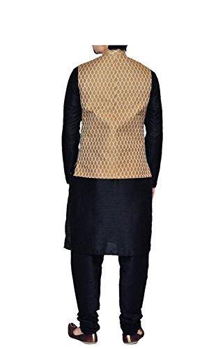 inyour men's silk copper gold waiscoat,black kurta,black pajama set_inyour-tr3045wcp