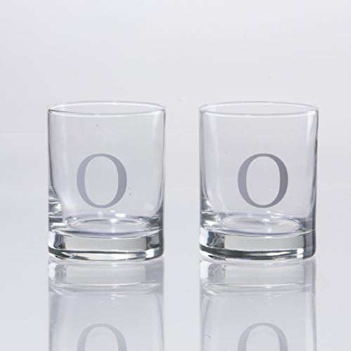 Personalized Scotch Whiskey Glasses Set of 2, Old Fashioned Barware Glassware with Sandblasted Monograms, 12.5 oz Capacity Each (O)