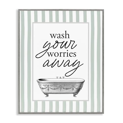 Stupell Industries Wash Worries Away Green Stripes Gray Framed Giclee Art desig…