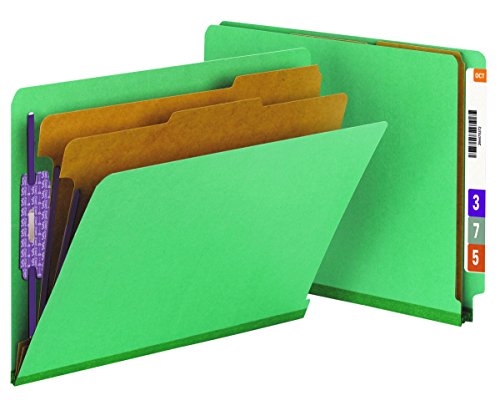 Smead End Tab Pressboard Classification File Folder with SafeSHIELD Fasteners, 2 Dividers, 2" Expansion, Letter Size, Green, 10 per Box  (26785)