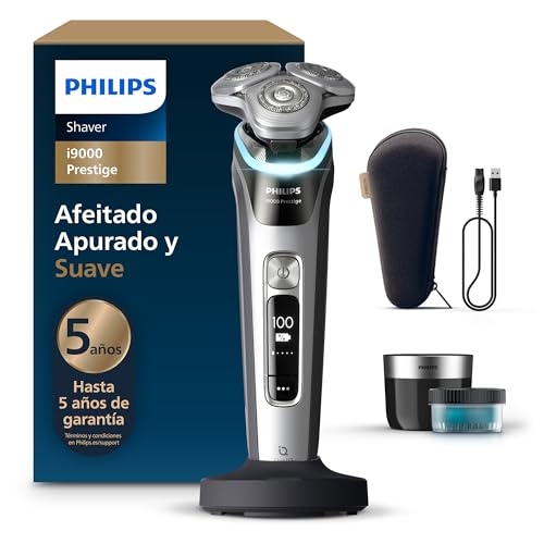 Philips i9000 Prestige, Afeitadora Eléctrica Hombre, Máquina de Afeitar Barba en Seco y Húmedo, Tecnología SkinIQ, Base de Carga, Recargable, Estuche de Viaje, Centro de limpieza, XP9205/30
