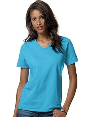 HN LAD COMFRT SOFT VEE NECK T (AQUATIC BLUE) (2XL)