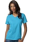 Hanes Ladies' 5.2 oz. ComfortSoft� V-Neck Cotton T-Shirt - AQUATIC BLUE - S