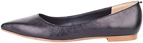 queenfoot Women's Pointed Toe Simple Styles Genuine Leather Comfortable Ballet Flats Casual Pumps Shoes Black 11 B(M) US