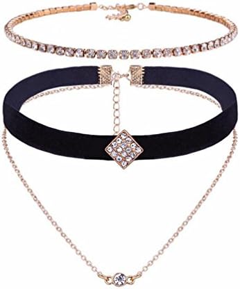 Punk Gold Statement Chain Collar Choker Necklace Set Black Choker Rhinestome Jewelry For Women Fashion