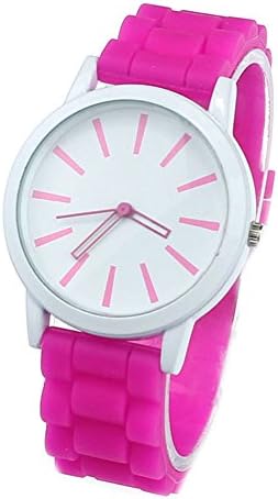 Silicone Rubber Jelly Gel Quartz Analog Sports Women Girl Wrist Watch Unisex petite two tone elastic band (Hot Pink)