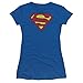 PopFunk Classic Superman Logo Distressed Teen Juniors Womens Premium Cotton Cap Sleeve Graphic T-Shirt & Stickers (Medium) Royal Blue