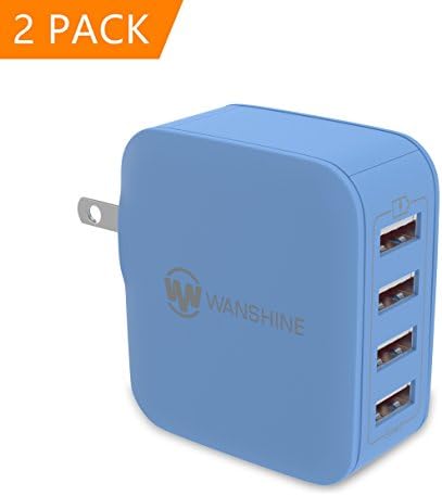 iPhone Charger, Smart Multi Ports USB Travel Wall Charger by Wanshine, 31W/6.2A, 4 Port Blue, 2 PACK