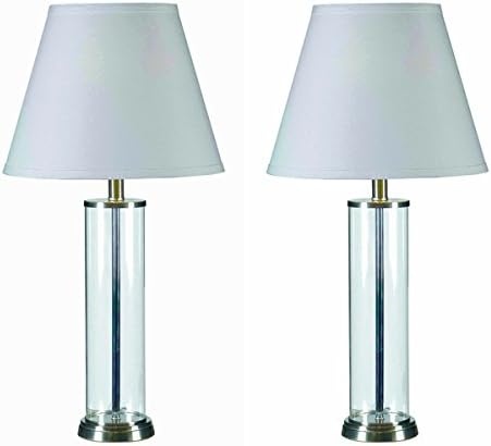 Set of 2 Clear Glass Finish Fillable Table Lamp, 100 W
