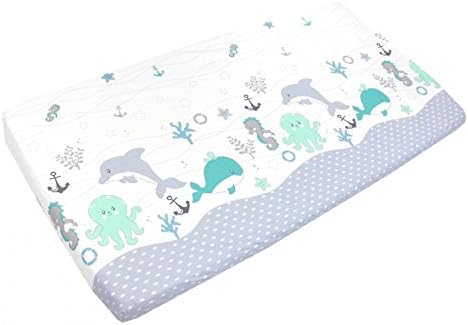 TupTam Baby Bed Crib Cot Fitted Sheets with Printed Designs, Ocean Green, 70 x 140 cm