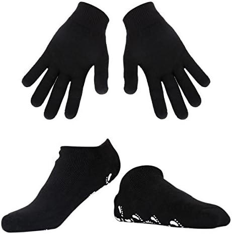 Odenba Cotton Men's Gel Moisturizing Gloves and Socks Instantly Repair Eczema Dry Rough and Cracked Hands and Feet Gel Lining with Essential Oils and Vitamins Black