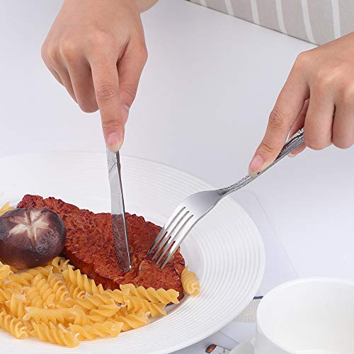BUY&USE 8.5 Inch Dinner Knives Table Dinner Knife Stainless Steel Rose Pattern Flatware Set Pack of 12 for Restaurant Catering Commercial Quality Silverware Dinnerware Set
