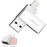 USB Drives 128GB Memory Stick Flash Drive for iPhone Photo Stick iPad External Storage USB Stick LOMYGUS Compatible iPhone iPad iOS MacBook Windows Android and Computer (Silver-XY128GB)