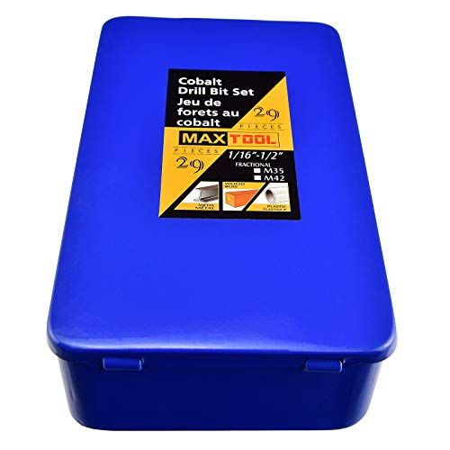 MaxTool 29 Piece Twist Jobber Length Drill Bit Set; 5% Cobalt High Speed Steel HSS M35; 135Â° Split Point Fully-Ground; JBS35G10R029
