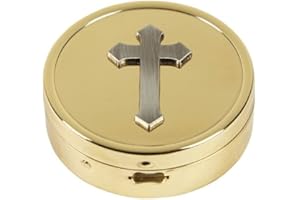 CB Catholic Cross Embossed Solid Polished Brass PYX with Drawstring Burse