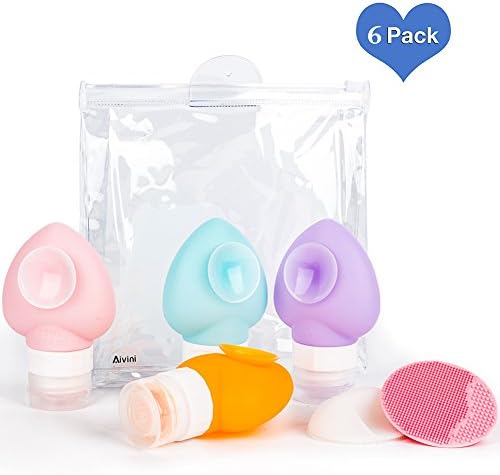 Travel Bottles Set,Aivini Portable Soft Silicone Travel Containers Leakproof Design for Shampoo, Conditioner, Lotion, Toiletries (2.7oz, Pack of 4+2 Makeup Brush Cleaner,Pink White Blue purple orange)