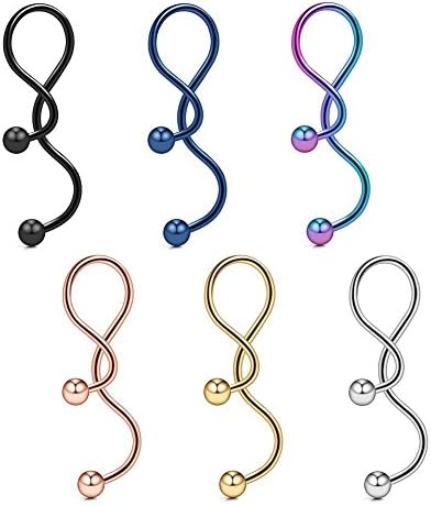 PCCP 316L Stainless Steel Septum Piercing Nose Ring Retainer U-Shaped &amp; Stainless Steel Spiral Navel Ring Kit Belly Ring Barbell (Spiral)