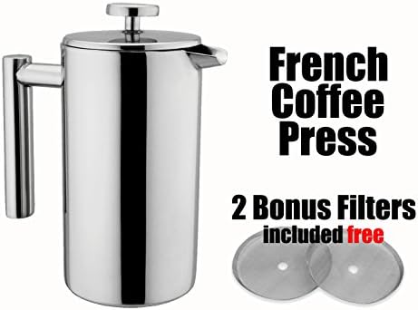 MSRM 34oz / 52oz(1 Liter / 1.5 Liter) European Double Wall Stainless Steel Coffee Press Pot French Press (1.5L)