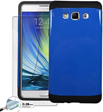 Samsung Galaxy A3 2015 [Tempered Glass Screen Protector] Hard Shell [Perfect Fit] Impact Defender Armor Slim Case Cover - Blue