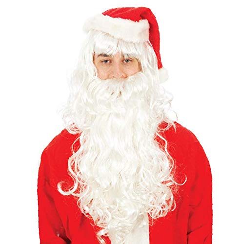 Men Christmas White Long Curly Hair Santa Claus Festival Beard Wig