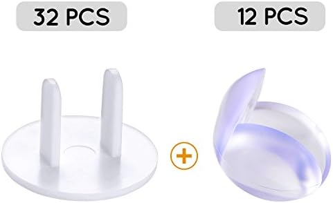 AUBEBE Outlet Plugs Covers Baby Proof Electrical Socket Covers Caps with Safety Corner Guards Protectors [32 PCS Covers + 12 PCS Corners] 3M Adhesive No Drilling