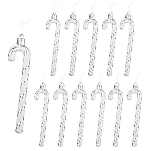 12 Pcs Glitter Christmas Tree Topper Christmas Tree Decorations Candy Canes Hanging Pendants 5.5 Inch Silver