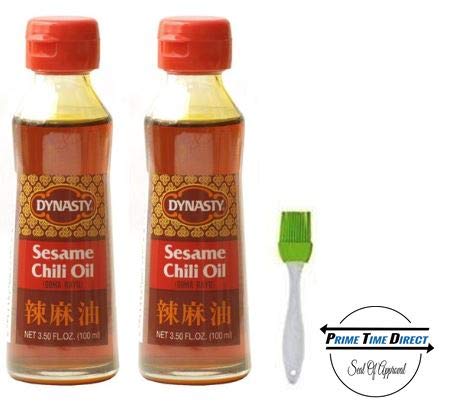 Dynasty Sesame Chili Oil 3.5z (2 pack) with Silicone Basting Brush in a Prime Time Direct Sealed Bag