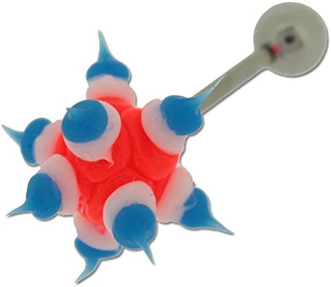Surgical Steel Barbell Tongue Ring with Red White &amp; Blue Silicon Spikey Ball
