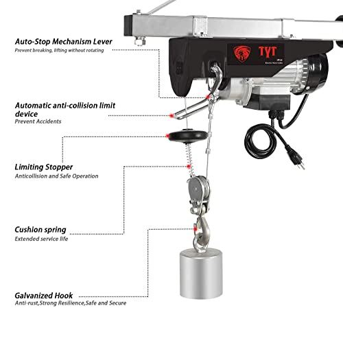 TYT 880 lb Electric Hoist, 110V Electric Hoist, Remote Control Electric