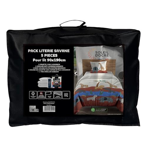 Soleil d'ocre Savane, Juego de Cama de 5 Piezas con edredón para Cama de 90 x 190 cm, Color ladrillo