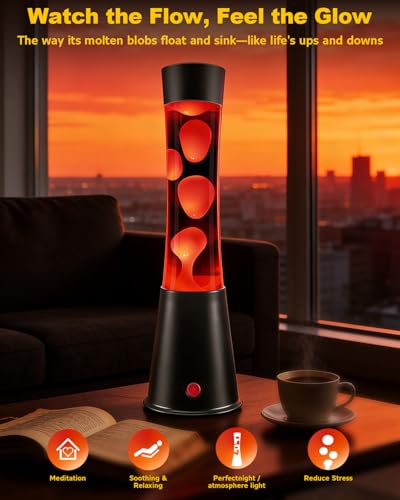 AONESY Liquid Motion Lamp with 12-Hour Off Timer: 17 Colours Changing Liquid Motion Lamps with Remote | Glitter Mood Lighting for Room Decor | Mood Lamp Black Base White Wax and Water