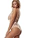 Garmol Women Sexy Lingerie One Piece Fishnet Teddy Lace Cups Bodysuit Mesh Babydoll (XXX-Large, Beige)