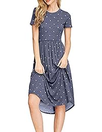 Chvity - Vestido de verano casual de manga corta plisado con lunares sueltos con bolsillo