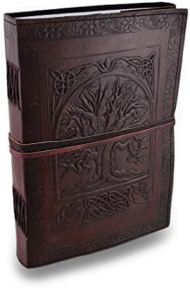 Handmade Vintage Antique Looking Large Tree of Life Leather Bound Journal Diary Notebook Travel Book with Blank Unlined Pages to write for Men Women Gift for him her