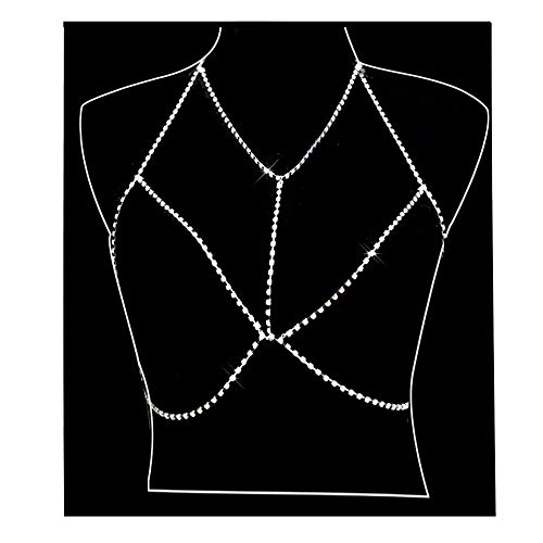 Womens Rhinestone Harness Bra Body Chain Sexy Diamond Bralette Bikini Body Jewerly Silver