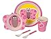 Naturally Chic Bamboo Fiber Kids Dish Set - Reusable, Small 5 Piece Set with Plate, Bowl, Cup, Fork and Spoon - Pink Butterfly