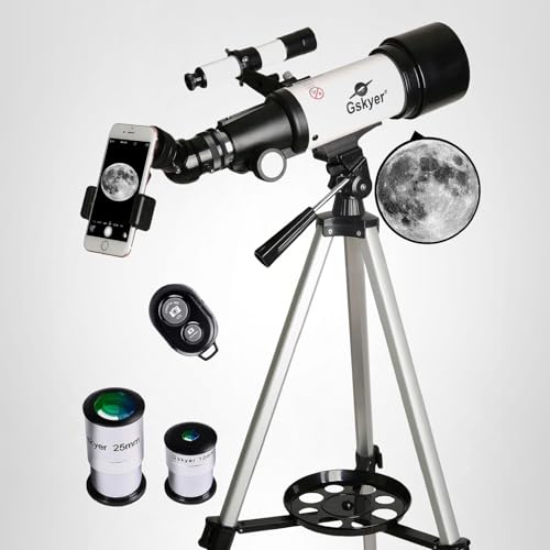 GSKYER TELESCOPE, 70MM APERTURE 400MM AZ MOUNT ASTRONOMICAL REFRACTING TELESCOPE FOR KIDS BEGINNERS – TRAVEL TELESCOPE WITH CARRY BAG, PHONE ADAPTER AND WIRELESS REMOTE.