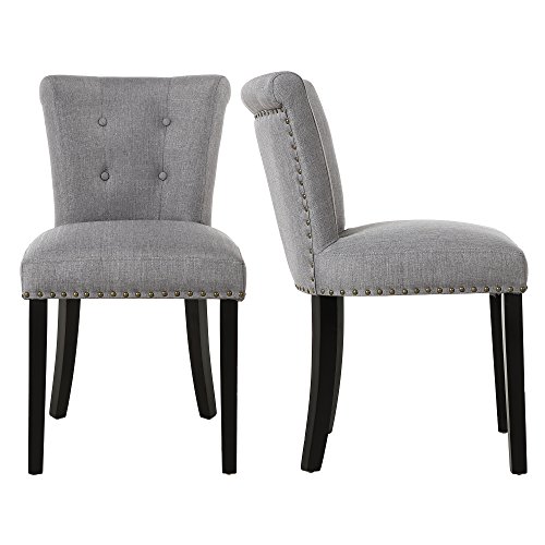 Lssbought Modern Elegant Button Tufted Upholstered Dining Room Chairs With Solid Wood Legs Set Of 2 Gray