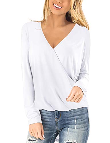 Womens Long Sleeve Fall Tops Soft Breathable T Shirts White Blouses for Woman Fashion M
