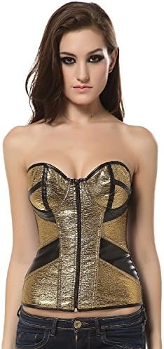 Ivy Shi Women's Overbust Strec Corset Top Underwired Bra Cup Golden Small