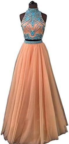 Lovelybride Noble 2 Piece High Neck Embellished Bodice Tulle Ball Gown Prom Dress