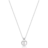 Sterling Silver 925 Pearl Pendant Necklace for Women Dainty CZ Necklace 14K Gold Vermeil Necklace Chain Freshwater Pearl Necklace Adjustable Simple Pearl Necklaces for Everyday Jewelry Gifts