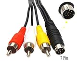 Devinal 5 FT (1.5M) 7 Pin Mini DIN S-Video Plug to 3 RCA Plug Cable S-Video 7-Pin Male to 3-RCA Male RGB Composite Video Cable Adapter for DVD, DVD, TV, HDTV, VCR's, CD Players