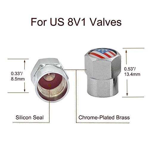 image for GODESON Chrome-Plated Brass Tire Valve Stem Caps with US Flag, Good De