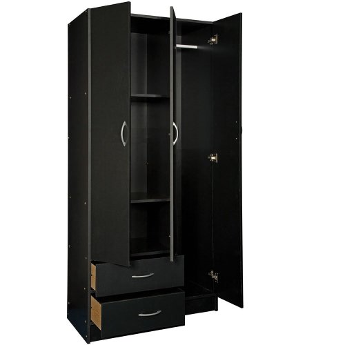 Home Source Industries RLN3224H Modern 3-Door Wardrobe and 2-Drawer, Black