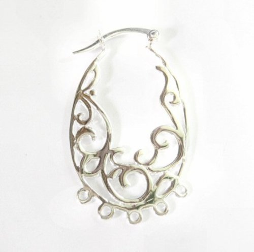 2 pcs .925 Sterling Silver Filigree Flower Chandelier Hoop Earring Connector/Findings/Bright
