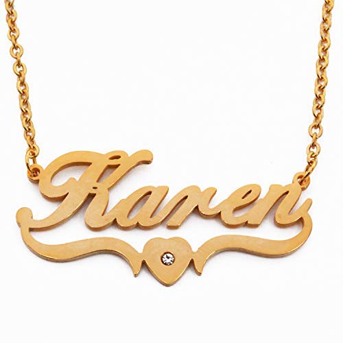 Kigu Name Necklace Karen-18ct Gold Plated-Custom Name Necklace- Customised Jewellery for Ladies-Personalised Name Necklace- Name Pendant Karen-Personalised Jewellery