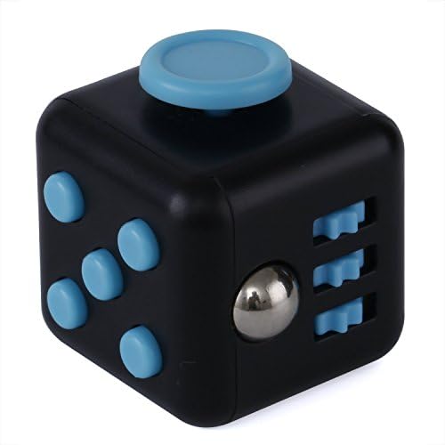 Fidget Cube for Relieves Stress, Anxiety and Boredom, 6-Sides with Buttons, spin, click, roll bead,glide and flip(Black Blue)